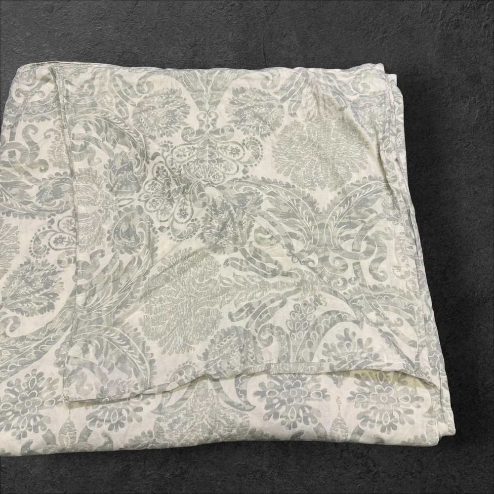 Pottery Barn Samantha‎ Damask Sateen Duvet Cover Blue White Cotton Full Queen